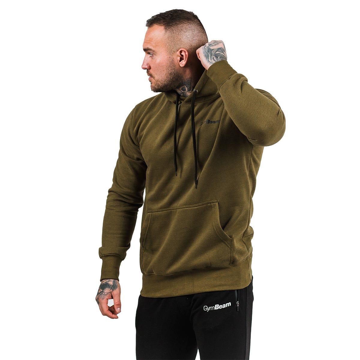 GymBeam Felpa uomo Athlete Military Green Black regular con cappuccio