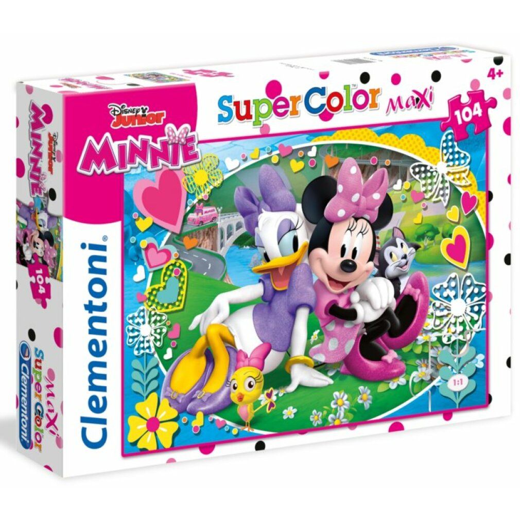 Puzzle Clementoni, Minnie e Daisy: Maxi gita, 104 pezzi. Confezione con Minnie e Daisy.