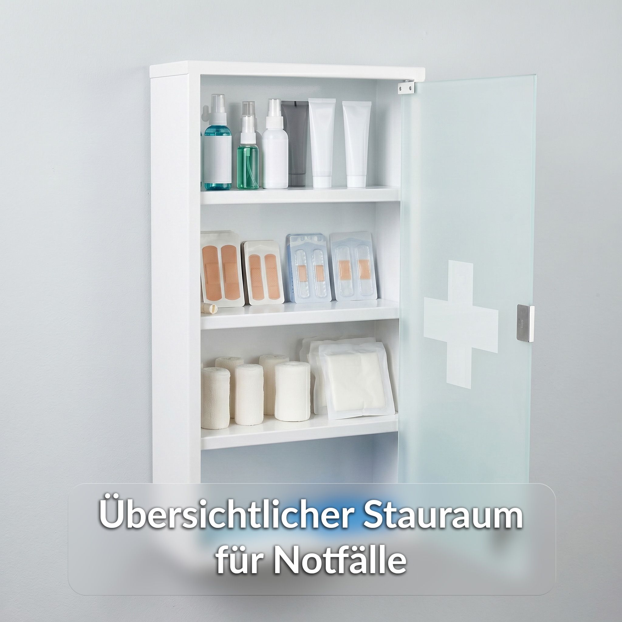 KARAT Armadietto medicinali Allen con anta in vetro bianco 60 x 30 cm 4 scomparti