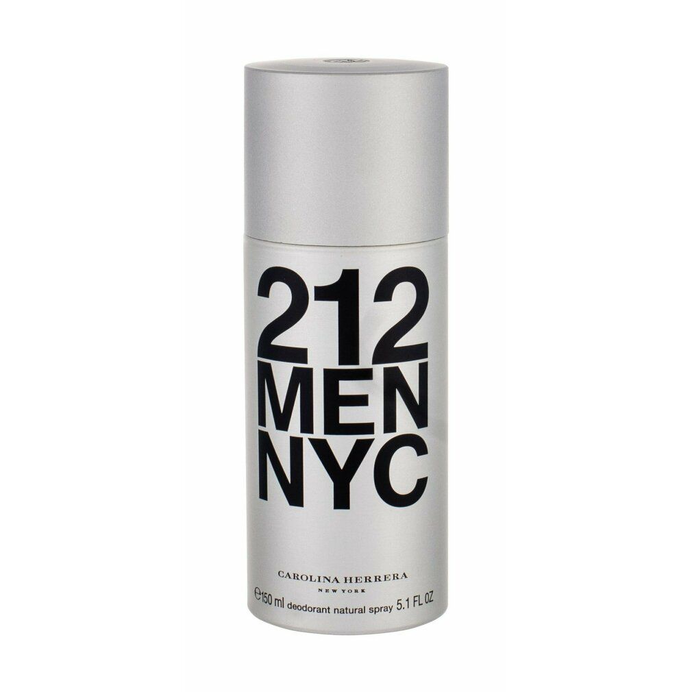 Spray deodorante 212 Men NYC di Carolina Herrera. Lattina argentata con scritta nera. Deodorant natural spray.
