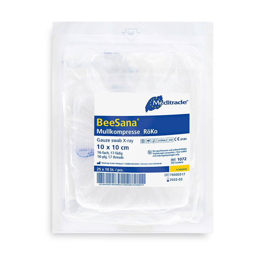 BeeSana® Compressa di garza, RÖKO, sterile, 16 strati, 10 x 10 cm, 40 pz
