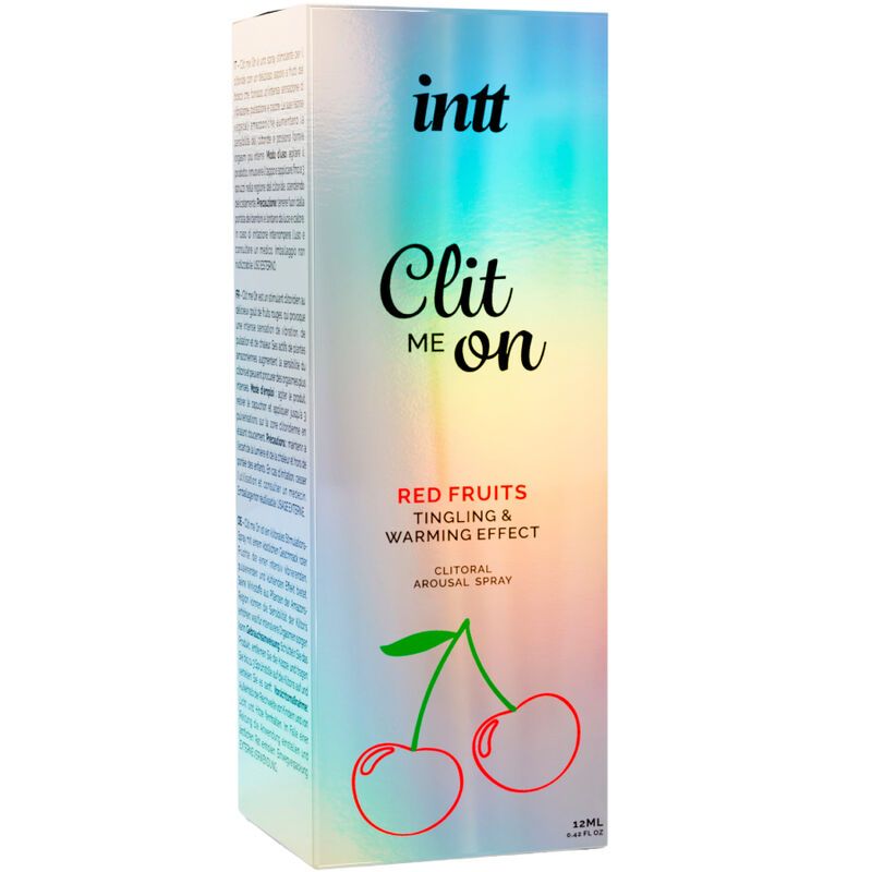 Intt Clit Me On Red Fruits Spray con effetto formicolio e riscaldante. Confezione con ciliegie.