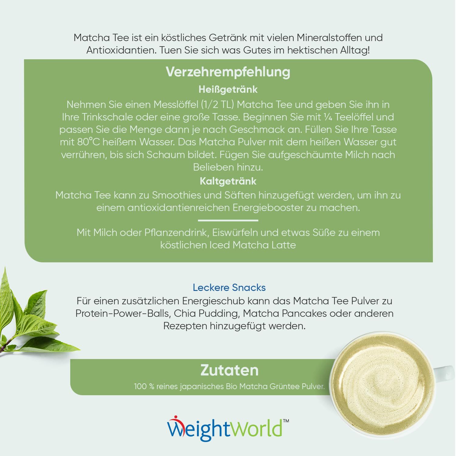 Testo sul tè matcha: minerali, antiossidanti, preparazione, ingredienti. Immagine: polvere di matcha in tazza.