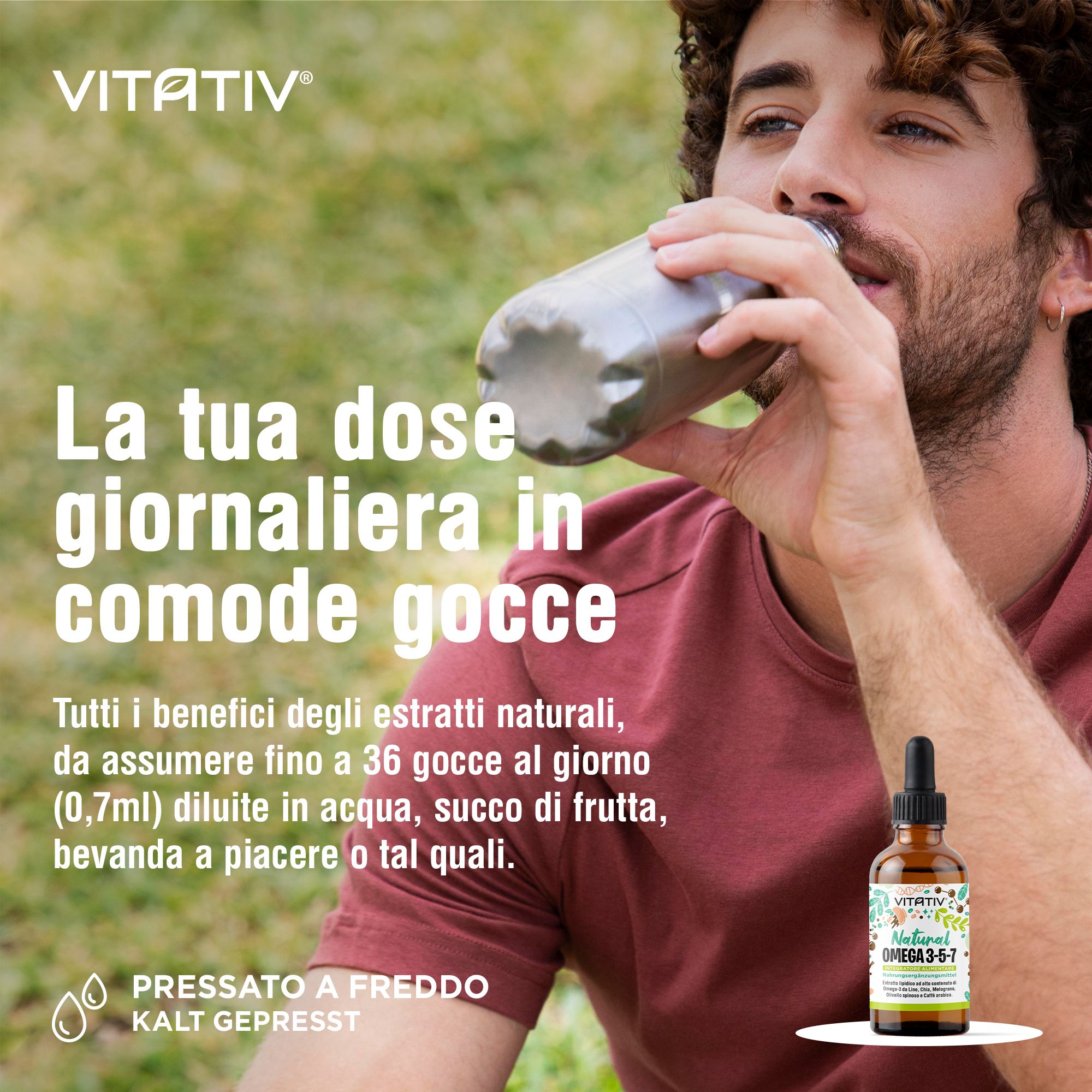 Vitativ® Omega 3-5-7 Fonte Vegetale Acidi Grassi con Acido Oleico, Linoleico, Alfa Linoleico, Caffè