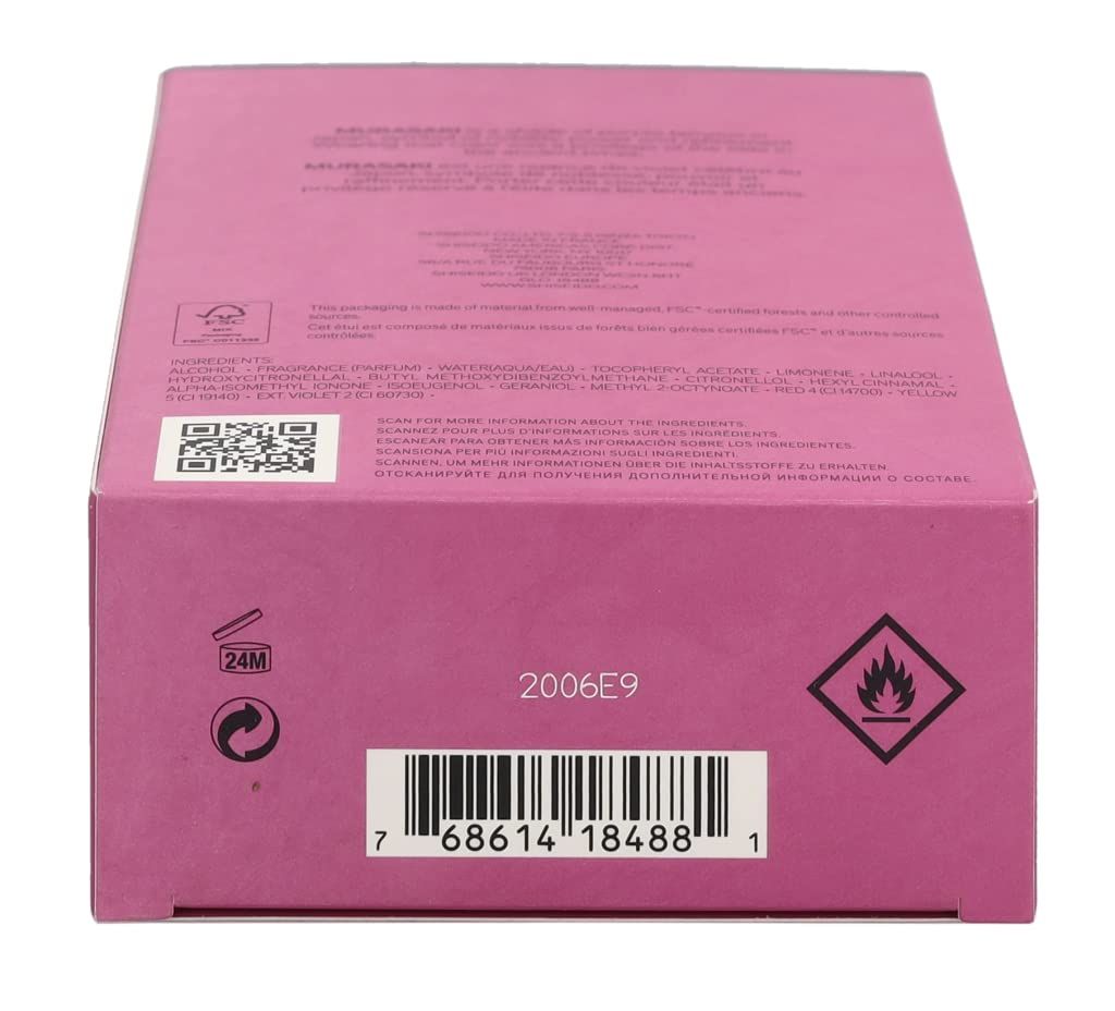 Fondo della scatola rosa. Codice a barre, avvertenza e codice di produzione.