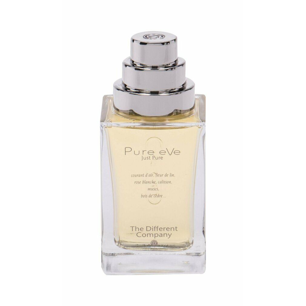 Flacone di profumo rettangolare con tappo argentato. Nome del prodotto e logo sull'etichetta. Flacone in vetro trasparente.