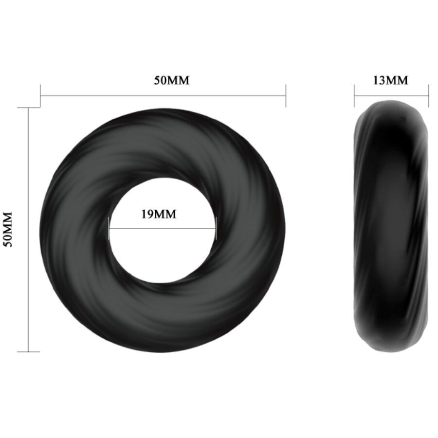 Anello in silicone nero, dimensioni: 50mm diametro, foro interno 19mm, larghezza 13mm.