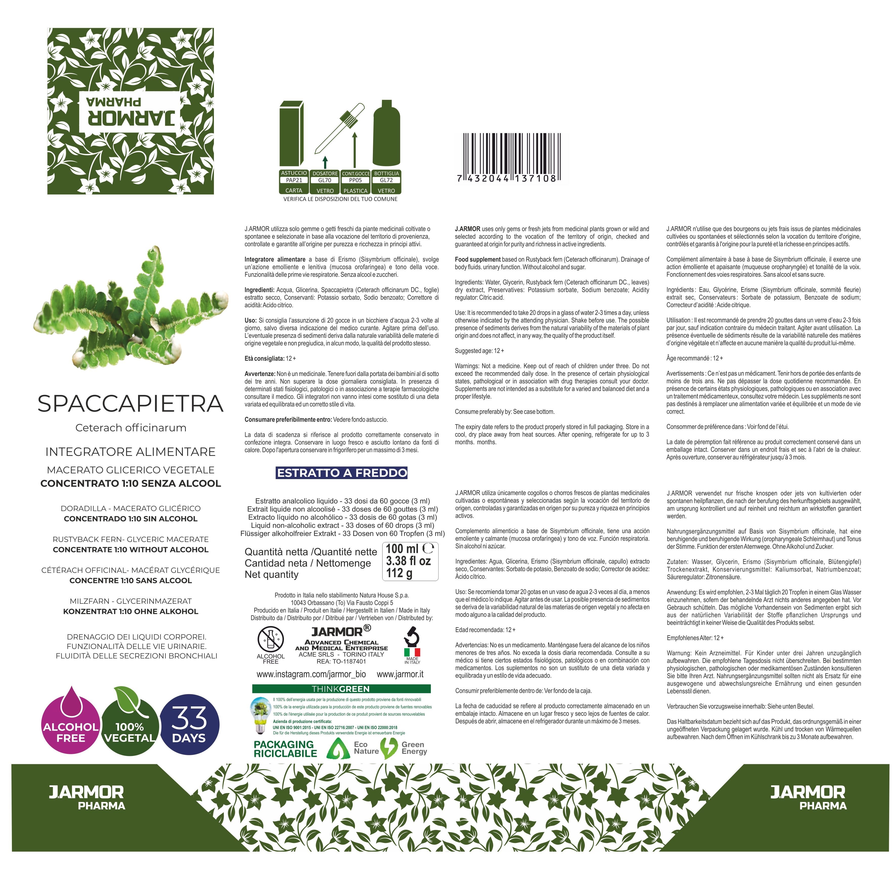 Retro della confezione con informazioni sul prodotto. Contiene testo e illustrazioni del prodotto e dei suoi ingredienti.