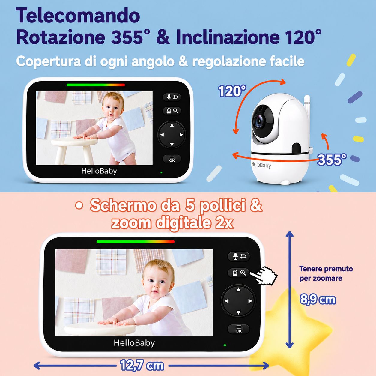 Baby monitor con 2 telecamere HelloBaby