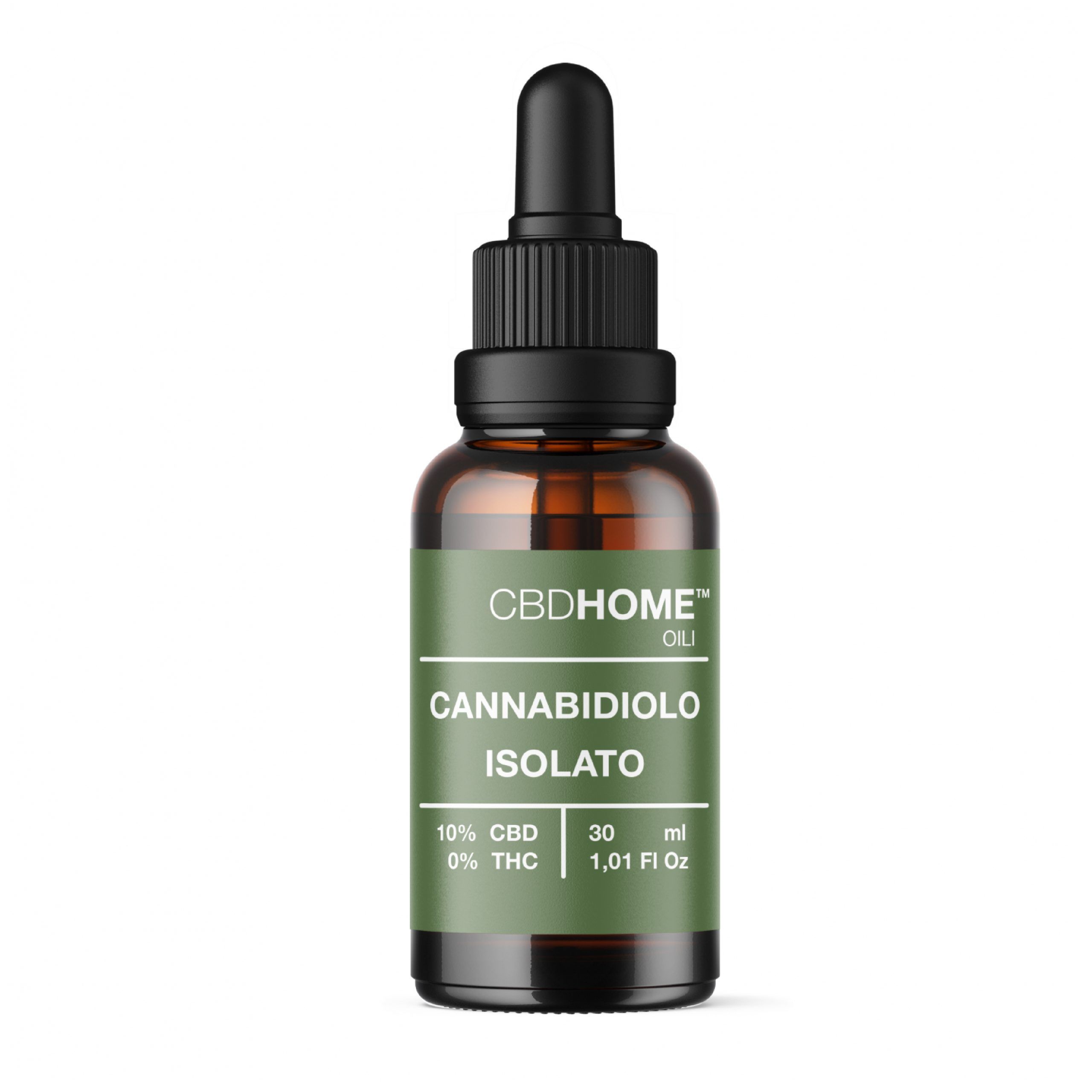 Flacone di olio isolato di CBD CBDHOME con contagocce.