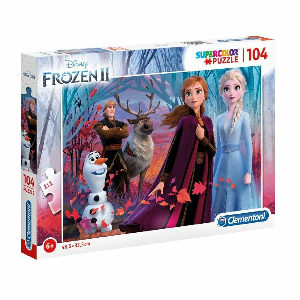 Puzzle Clementoni Frozen 2, 104 pezzi. Confezione con personaggi del film. Dimensioni: 48,5 x 33,5 cm. Età: 6+