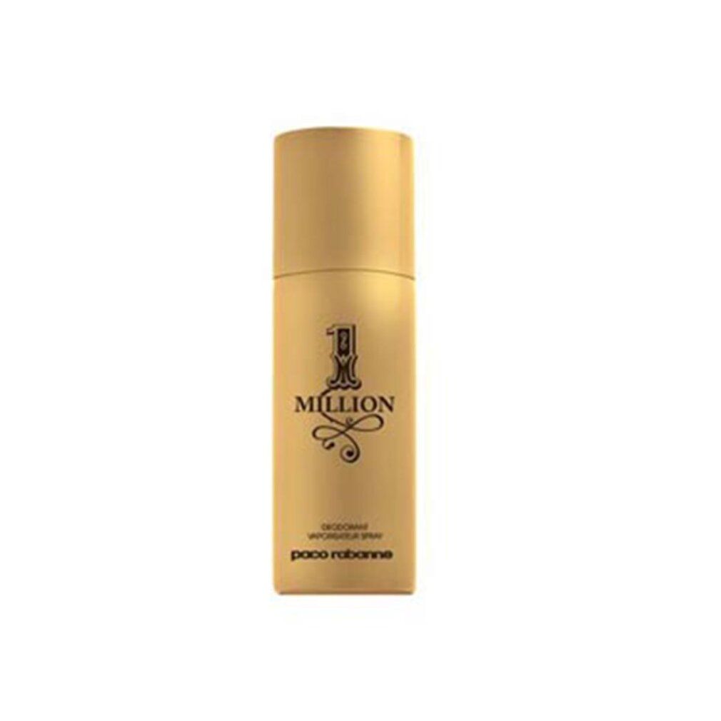 Spray deodorante dorato con scritta nera "1 Million" e "Paco Rabanne".