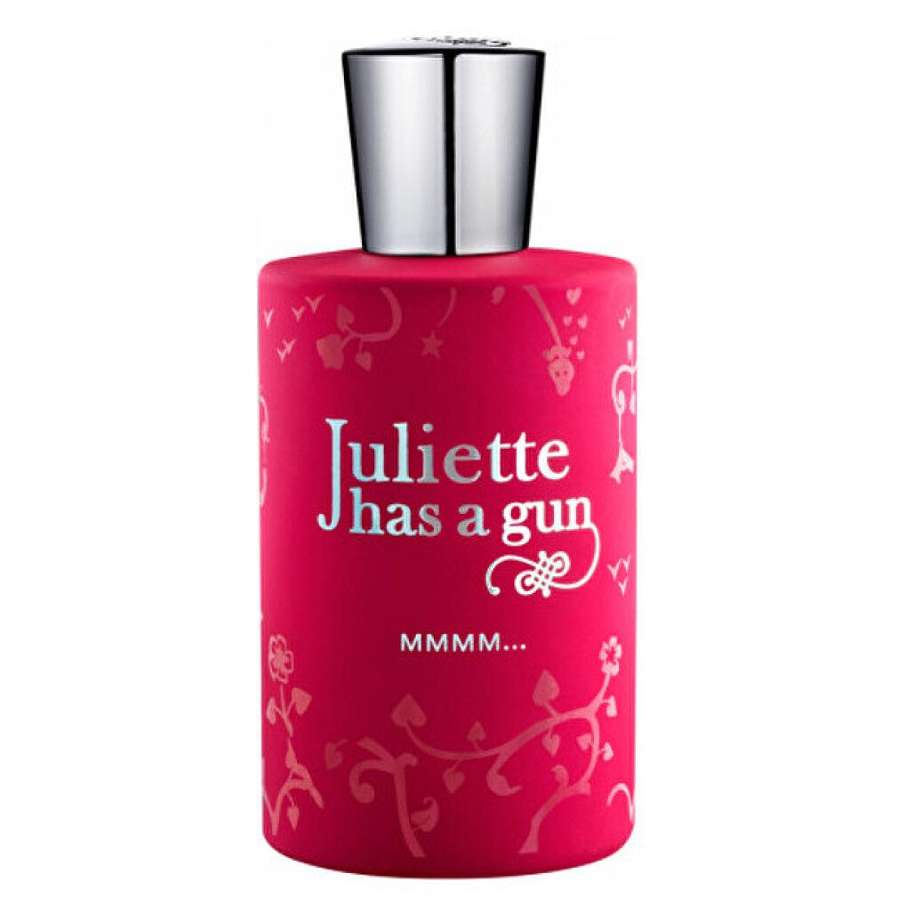 Juliette Has A Gun Mmmm… Eau de Parfum Spray in una bottiglia rossa con tappo argentato e motivo floreale.