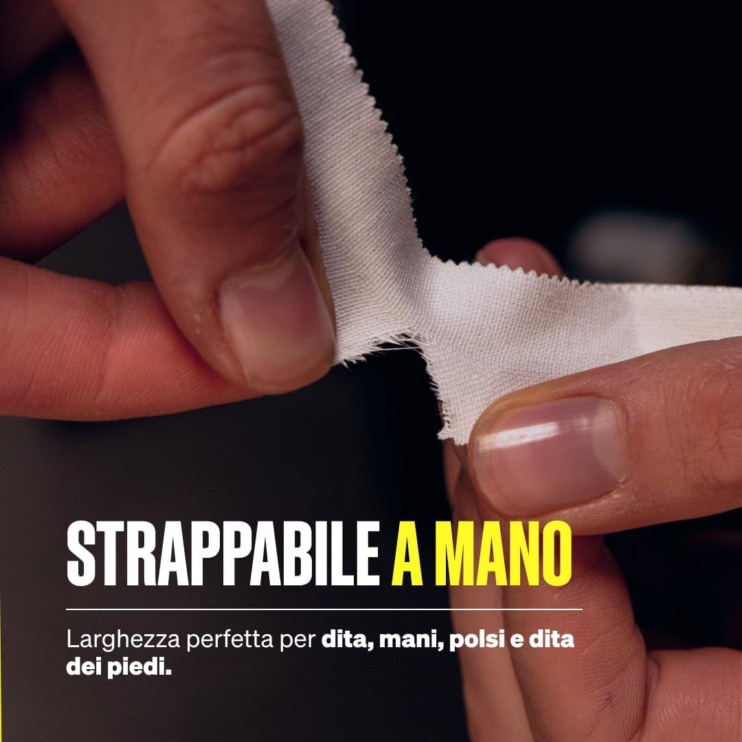 Mani che strappano nastro in ossido di zinco bianco. Strappabile a mano per dita e mani.