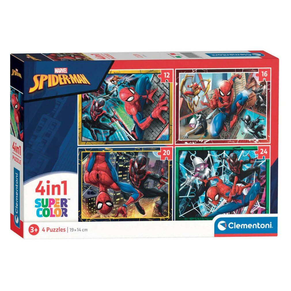 Clementoni Puzzles Marvel Spiderman, 4in1. Confezione con 4 puzzle. Illustrazioni di Spiderman.