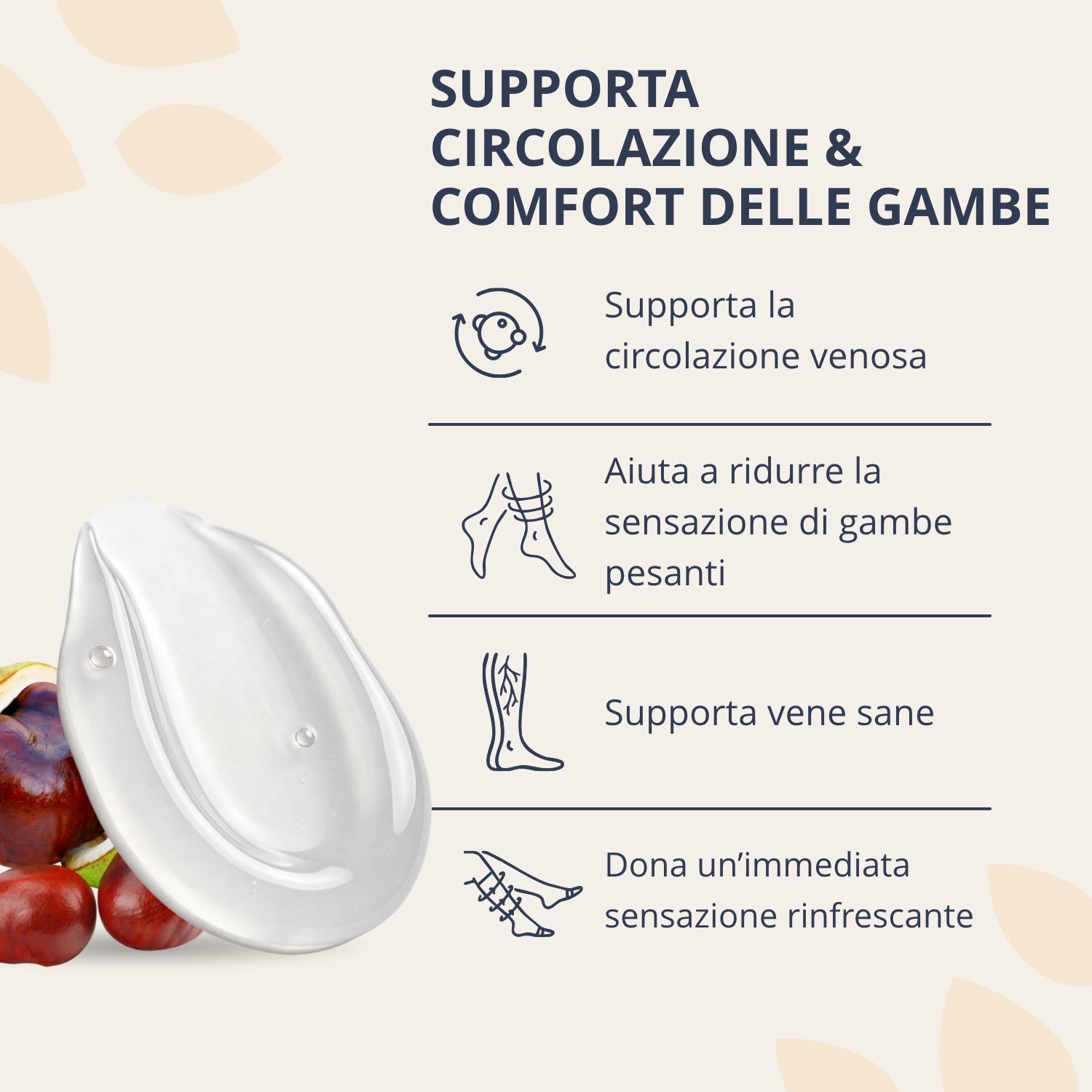 Texture gel di Golden Tree Veinless con frutti, supporta la circolazione e il comfort delle gambe.