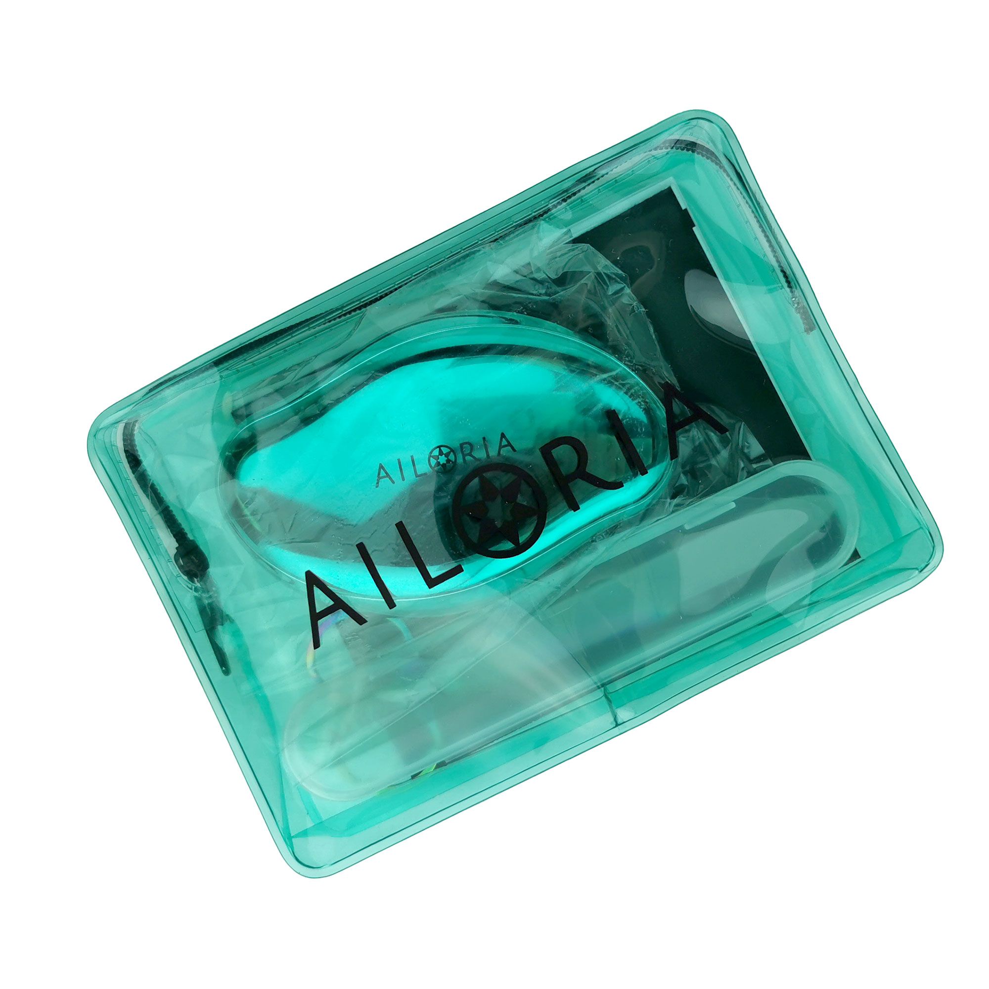 Confezione trasparente con lima per piedi, custodia e accessori. Logo AILORIA visibile.