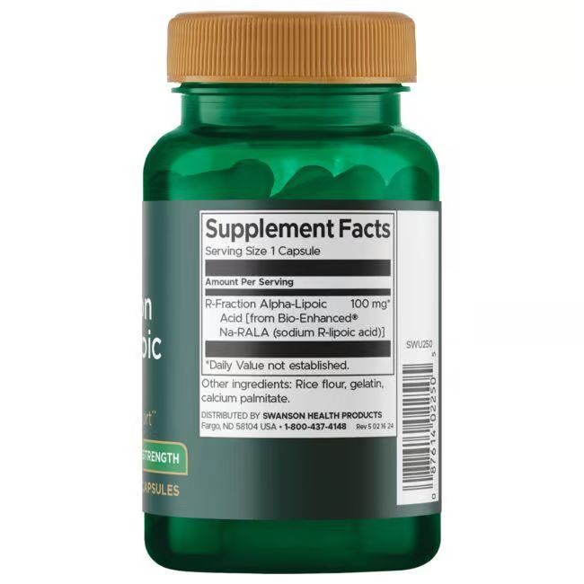 Retro di un flacone verde con tappo marrone. Etichetta con informazioni nutrizionali e ingredienti. Testo in inglese.