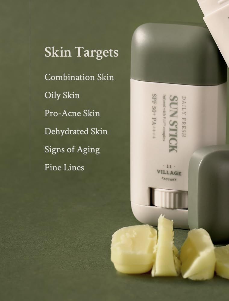 Daily Fresh Sun Stick e testo: Obiettivi della pelle. Combinazione, pelle grassa, Pro-acne, disidratata, segni dell'invecchiamento.