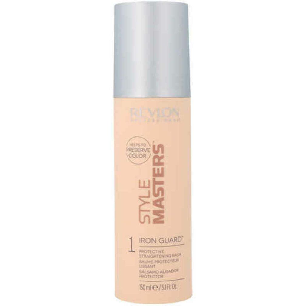 Flacone cilindrico con tappo argentato. Scritte: STYLE MASTERS, IRON GUARD, 1. Nome del prodotto e indicazione del volume.