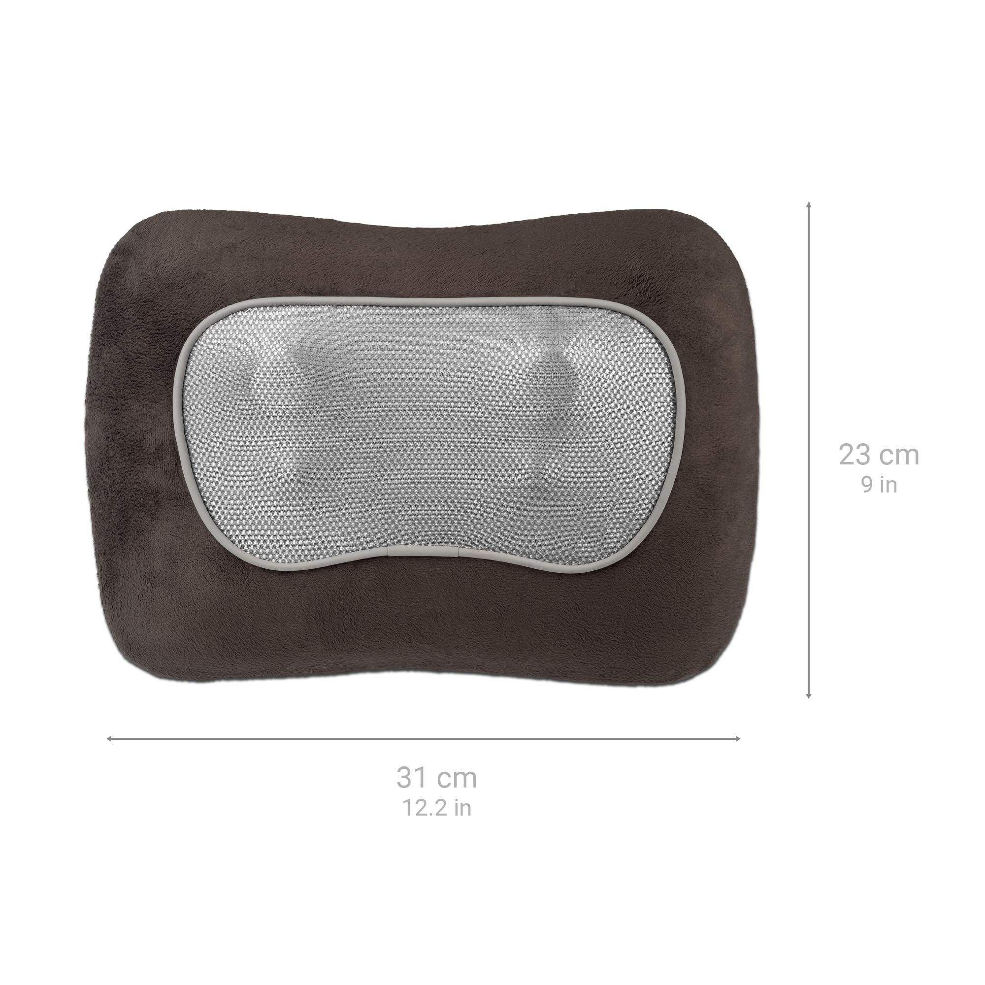 Cuscino massaggiante Shiatsu grigio. Dimensioni: 31 cm x 23 cm. Rete grigia al centro.