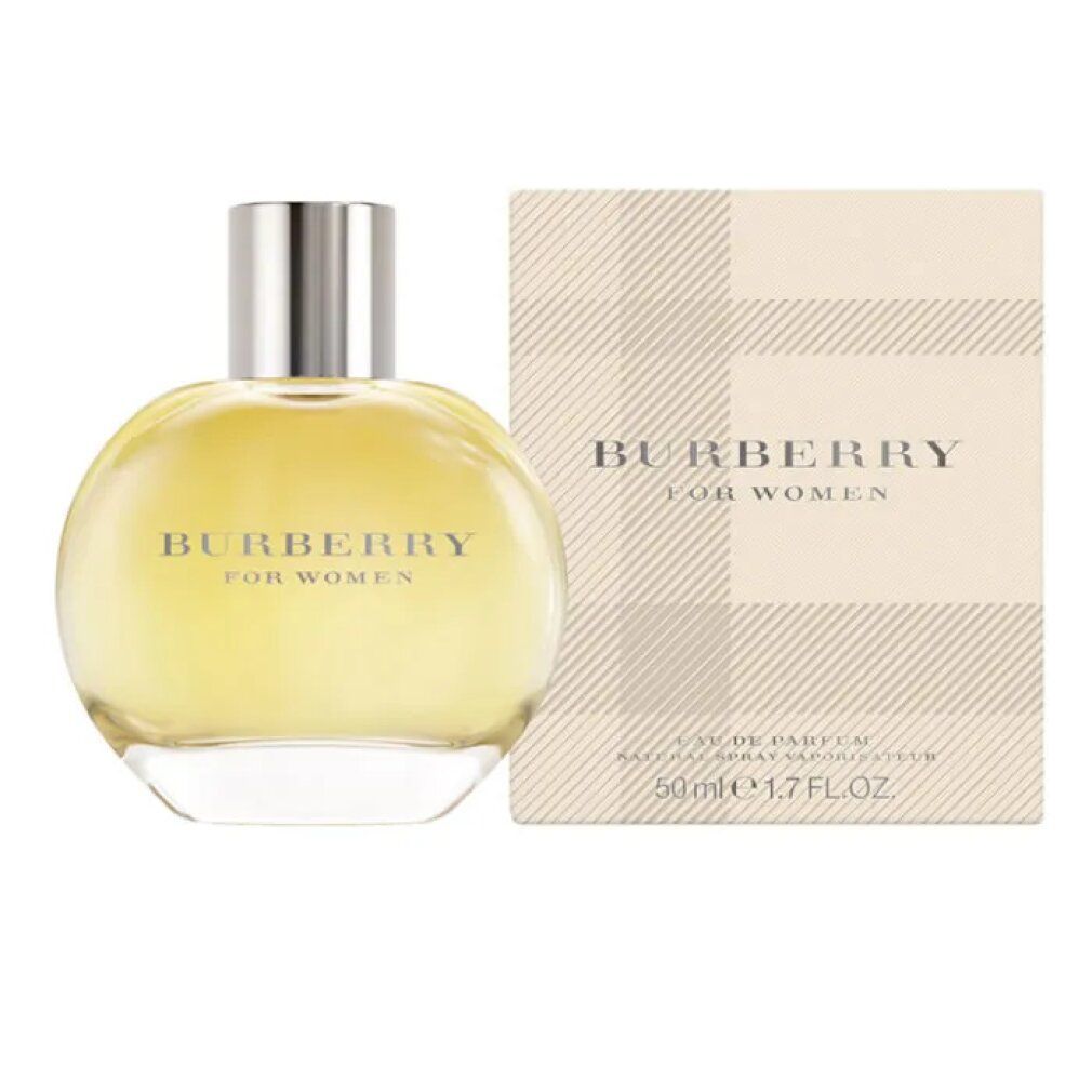 Flacone e confezione. Scritta: Burberry For Women. Confezione a quadri.