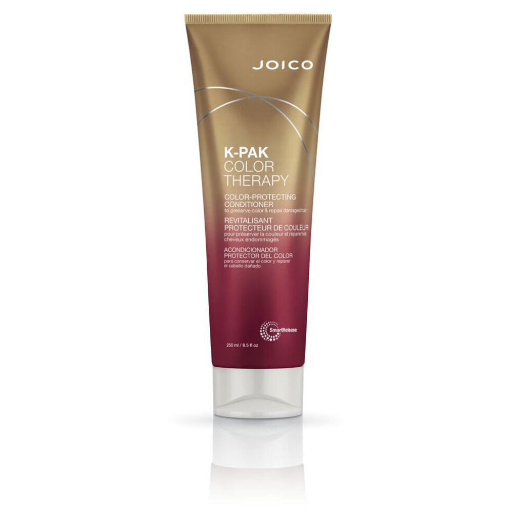 Tubo JOICO K-PAK COLOR THERAPY. Sfumatura oro-rosso. Testo: Color-Protecting Conditioner, Revitalisant Protecteur de Couleur, Acondicionador Protector del Color.