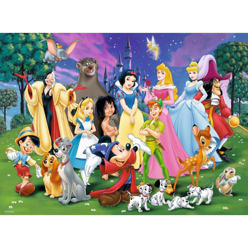 Puzzle con personaggi Disney. Personaggi: Biancaneve, Peter Pan, Bambi, Topolino, ecc. 200 pezzi. Senza confezione.