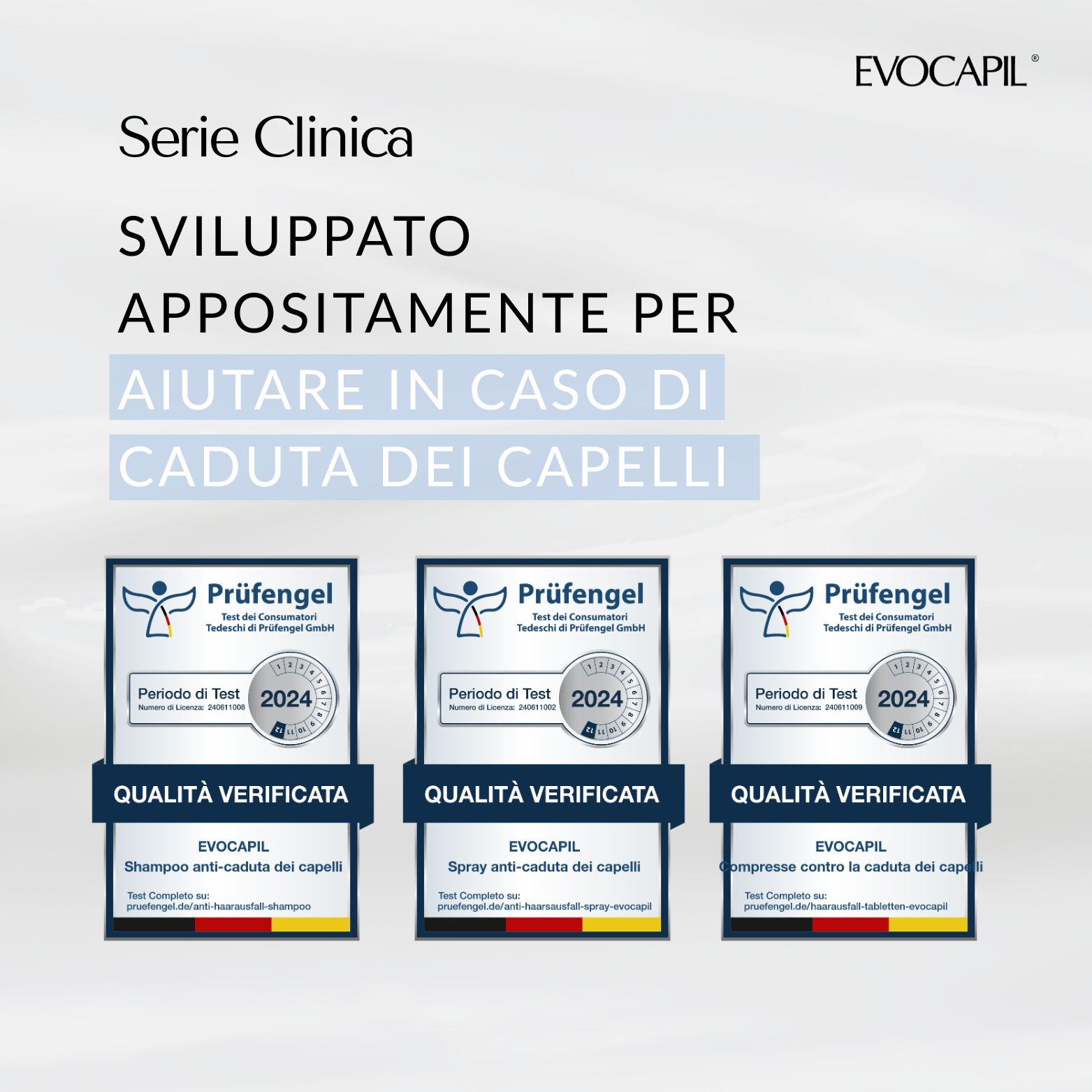 Prodotti Evocapil per uomo e donna per il supporto dei capelli.