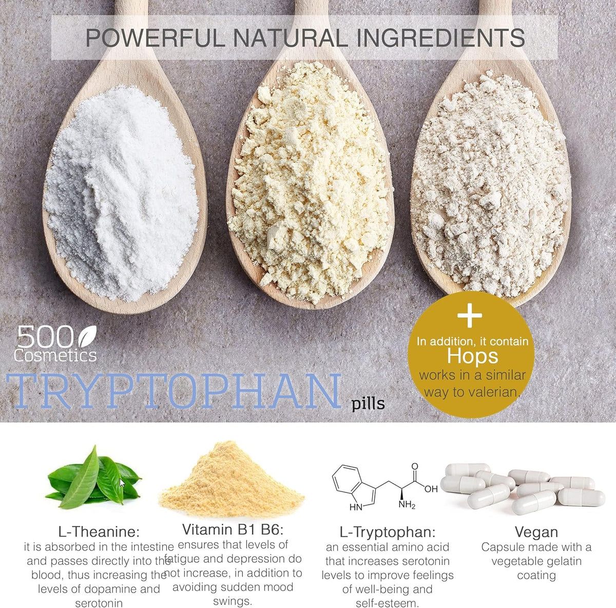 500Cosmetics Tryptophan Integratore rilassante naturale