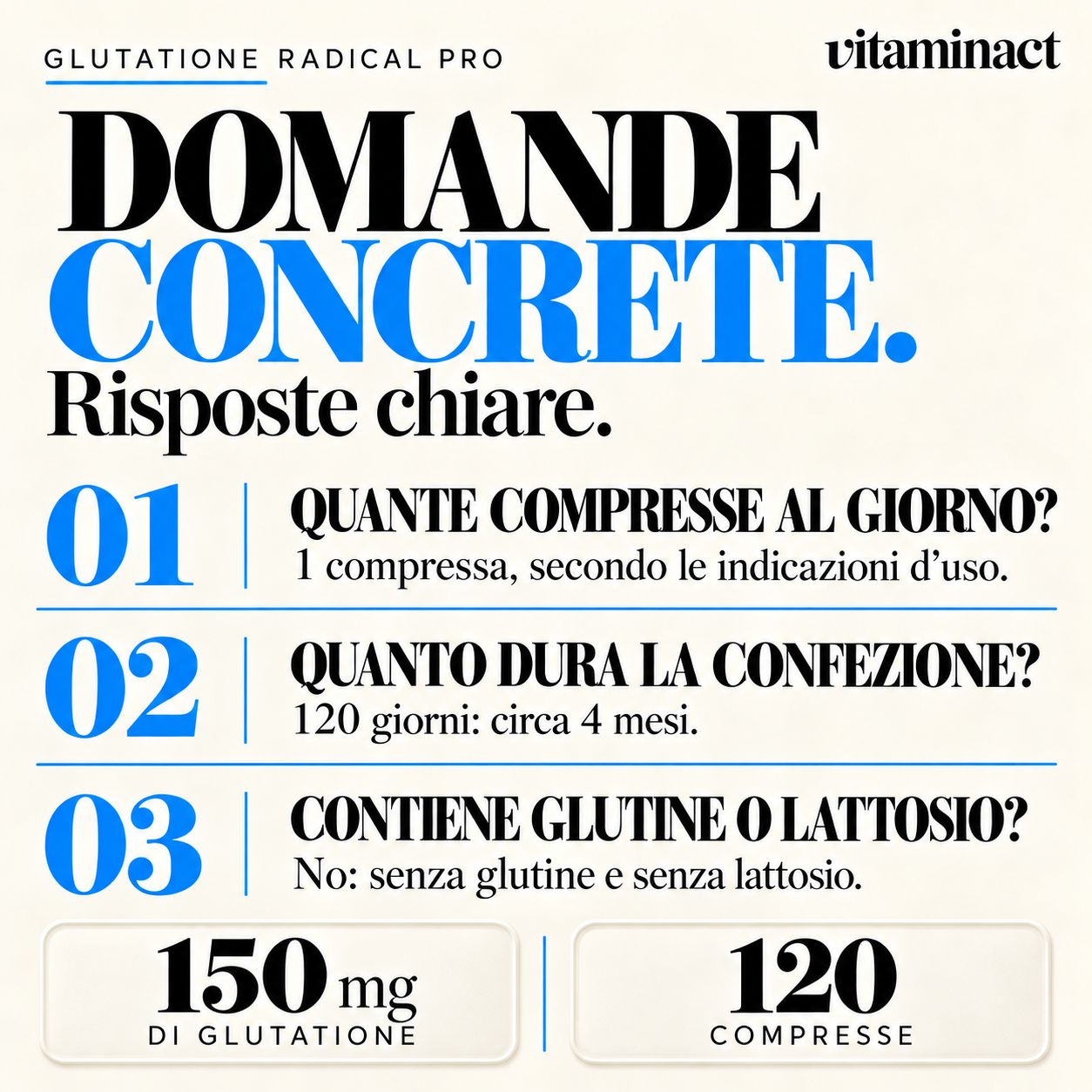 Flacone da 120 compresse. Glutatione Radical Pro, Cardo Mariano, Rosa Canina. Prodotto in Italia.