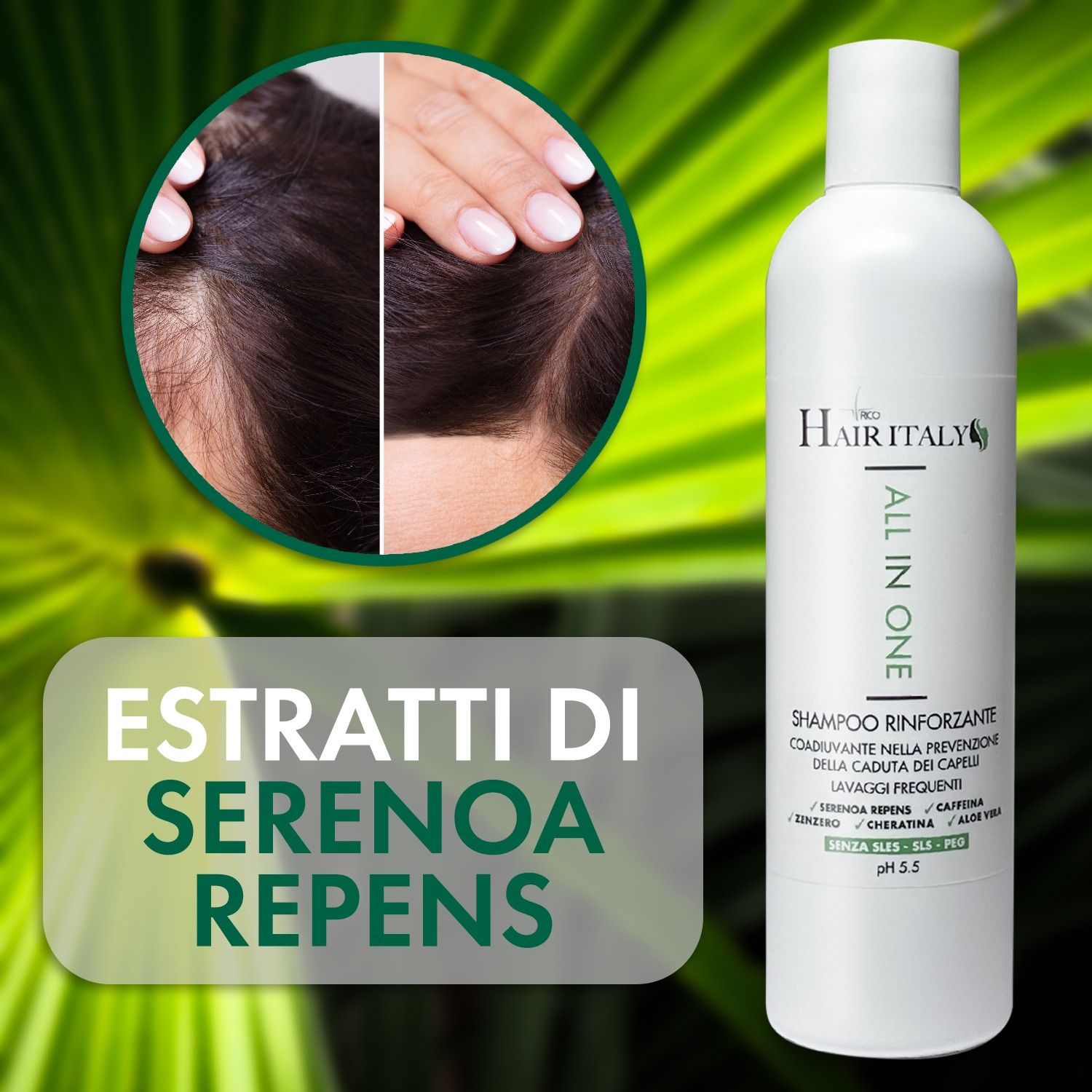 Trico Hair italy Shampoo Anticaduta, volumizzante con Serenoa repens 300 ml pH 5.5
