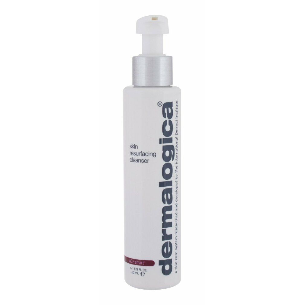 Flacone bianco con erogatore argentato. Scritta: Dermalogica, skin resurfacing cleanser, AGE smart.