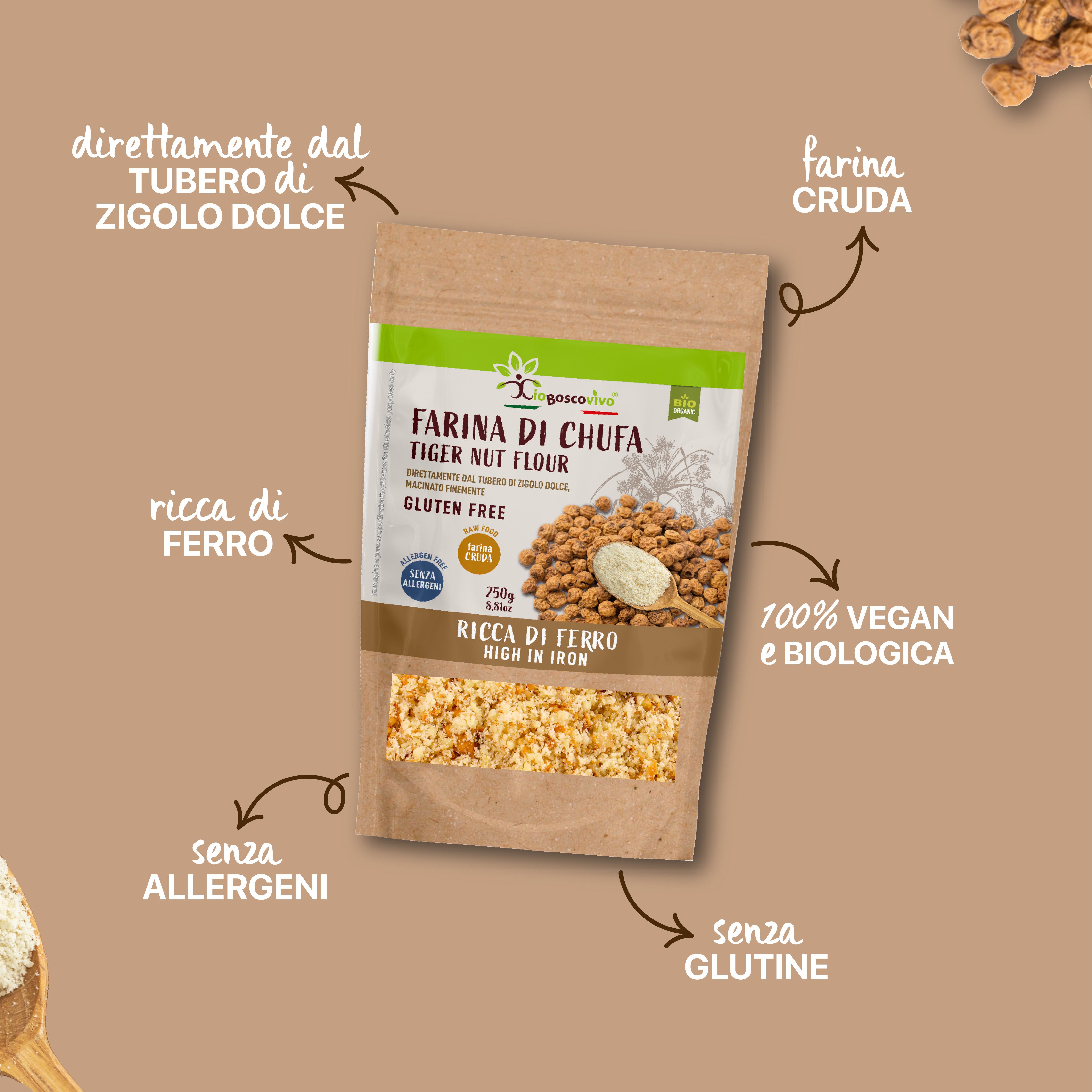 IoBoscoVivo Farina di chufa senza allergeni bio, adatti a tutte le intolleranze alimentari