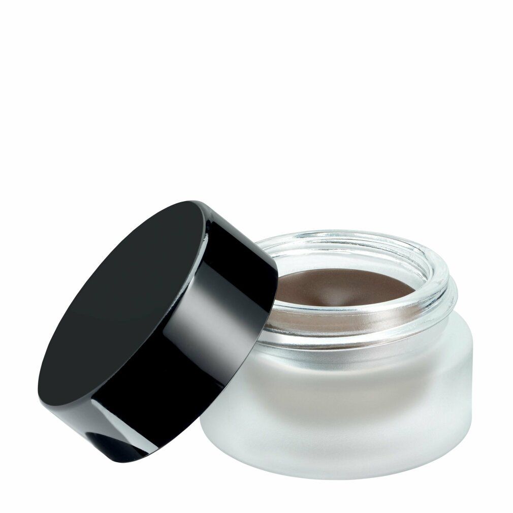 Artdeco Gel Cream for Brows. Crema per sopracciglia marrone in vasetto di vetro con coperchio nero. Coperchio accanto.