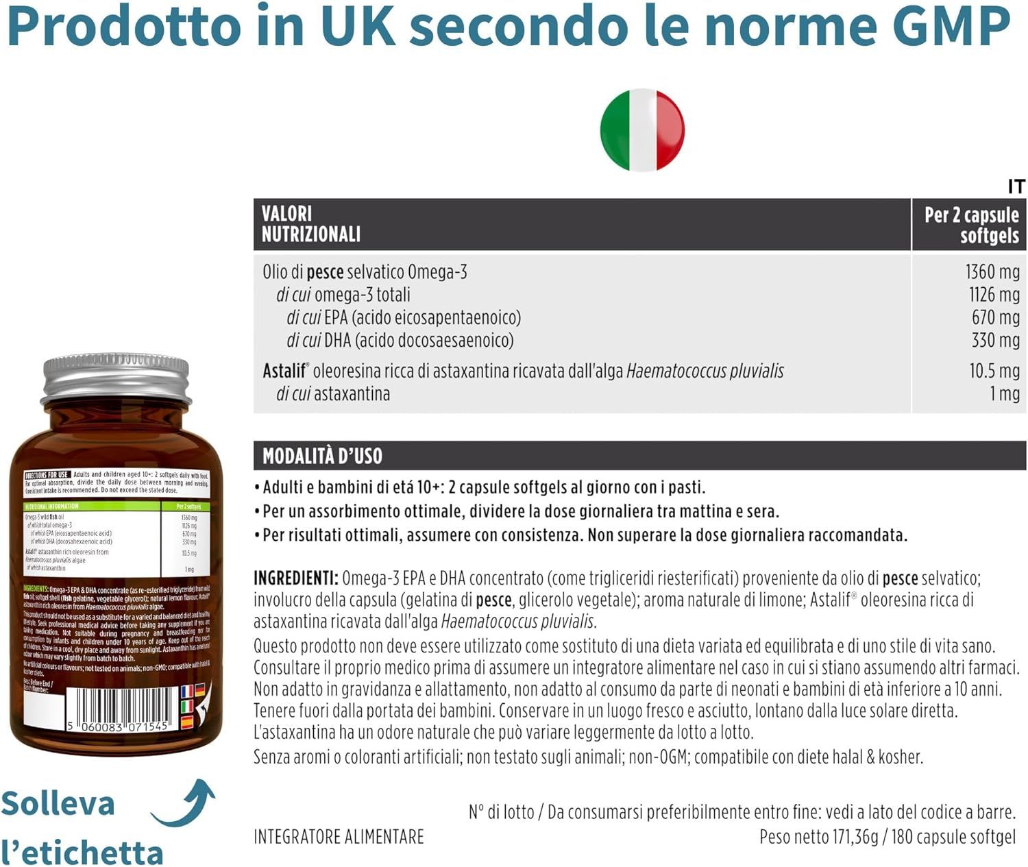 Olio di pesce EPA & DHA altamente concentrato al 70% rispetto all'olio standard (30%).