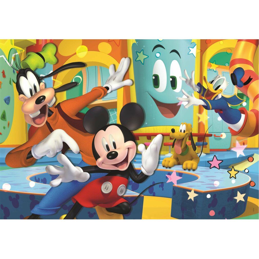 Puzzle con motivo Mickey Mouse. 60 pezzi. Raffigurati Mickey, Pippo, Pluto e Paperino.