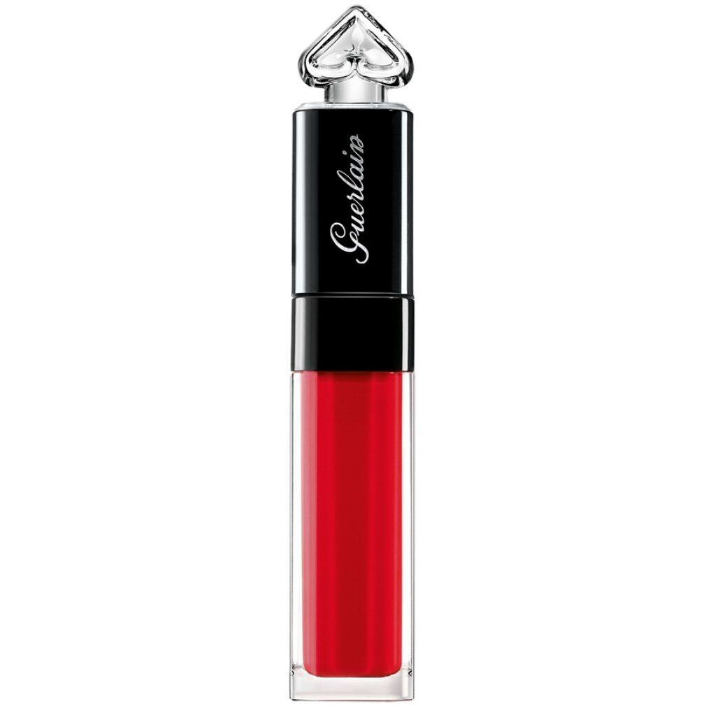 Rossetto rosso con tappo nero e applicatore trasparente. Scritta: Guerlain.