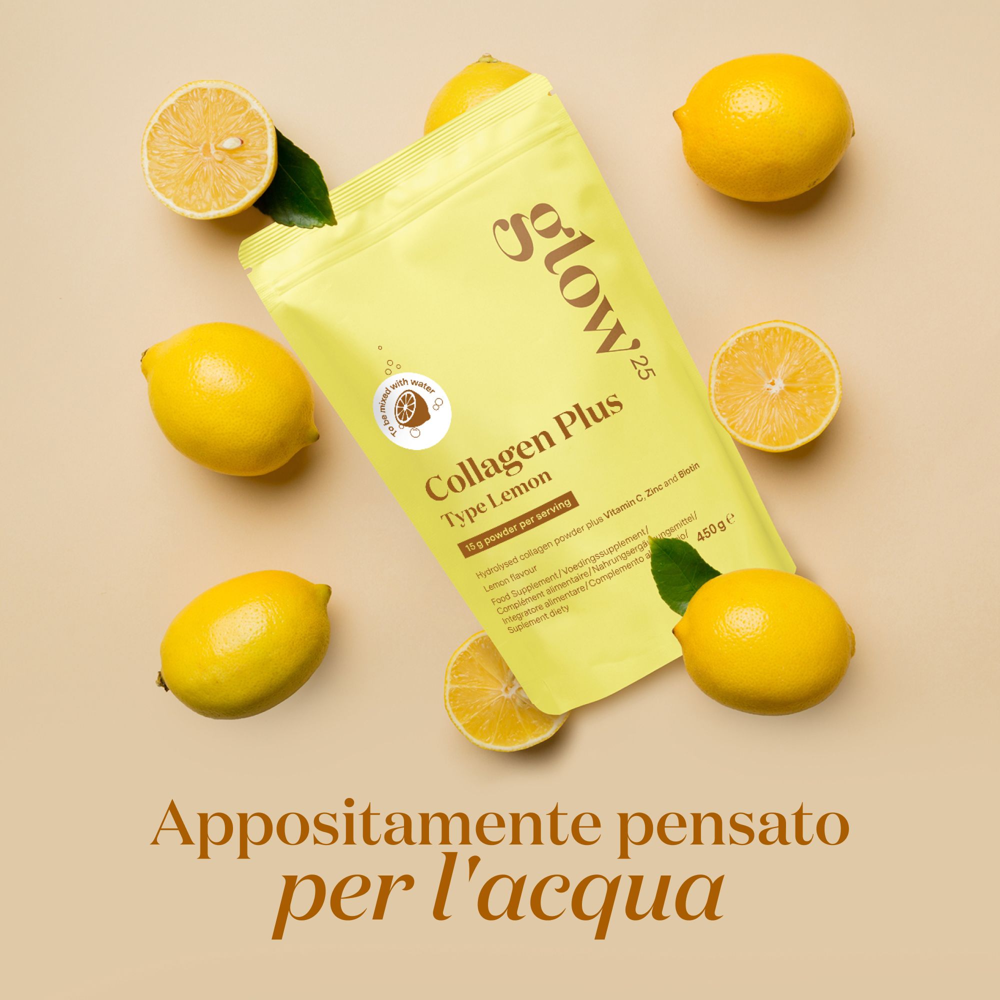 Glow25® Collagen Plus Type Lemon – Collagene idrolizzato con vitamina C, zinco e biotina