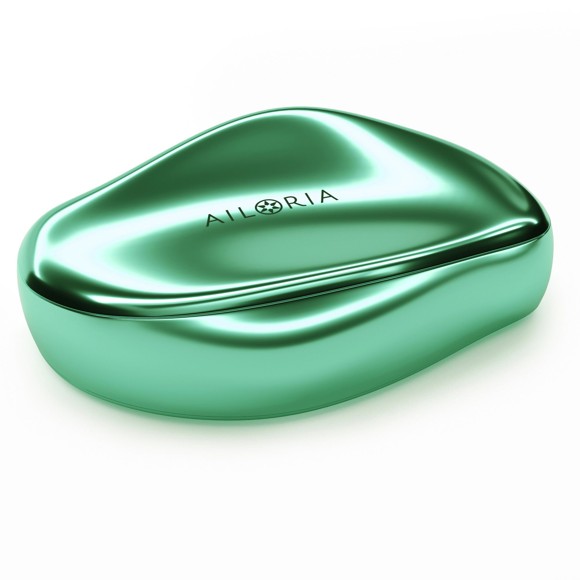 Custodia ovale verde lucido. Logo AILORIA sulla parte superiore.