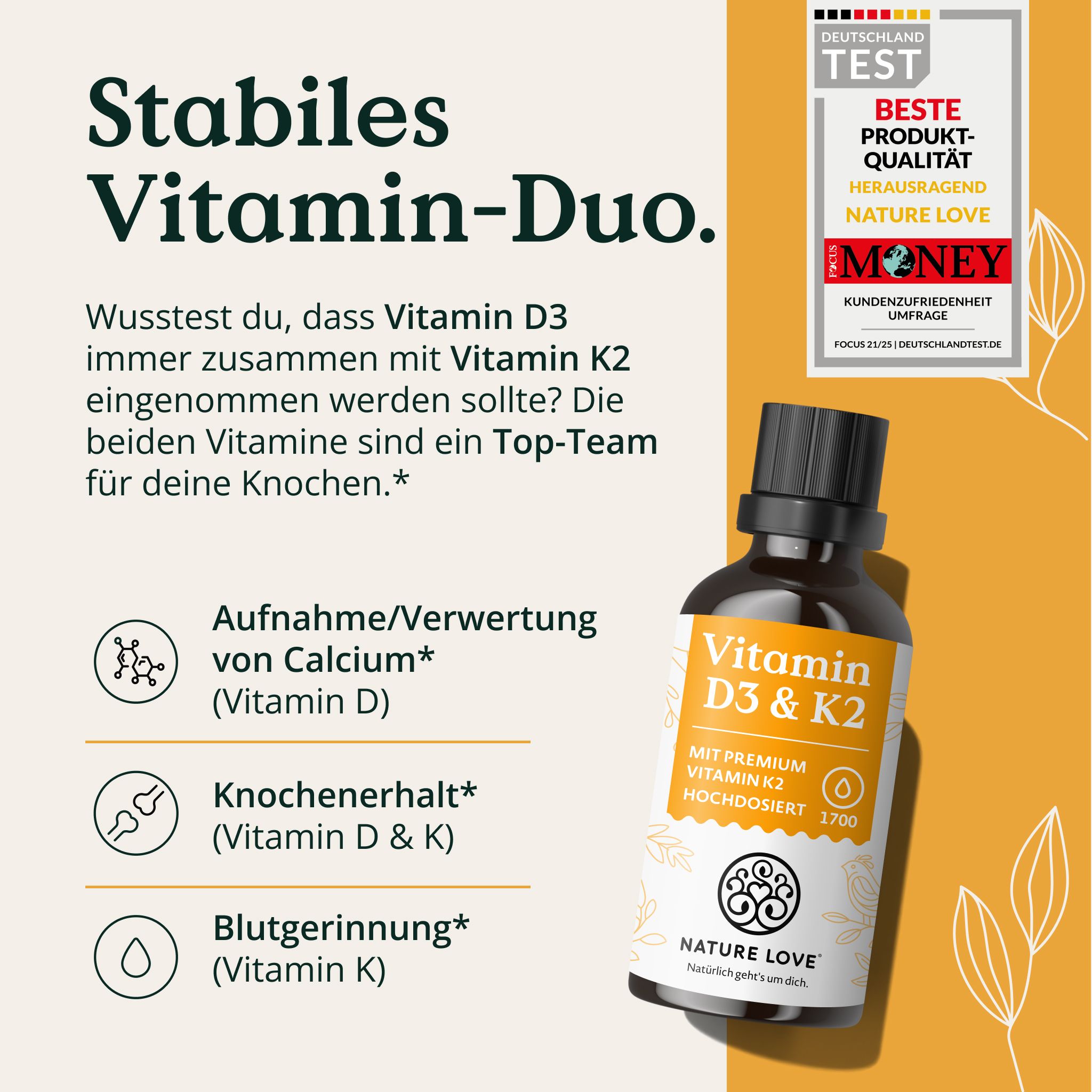 NATURE LOVE® Vitamina D3 e K2