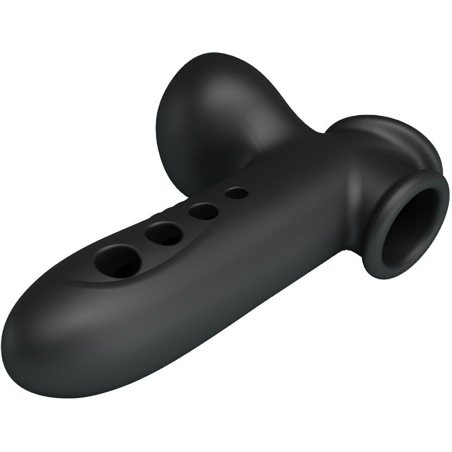 Anello per pene nero con corpo cavo, scanalature e marchio CE.