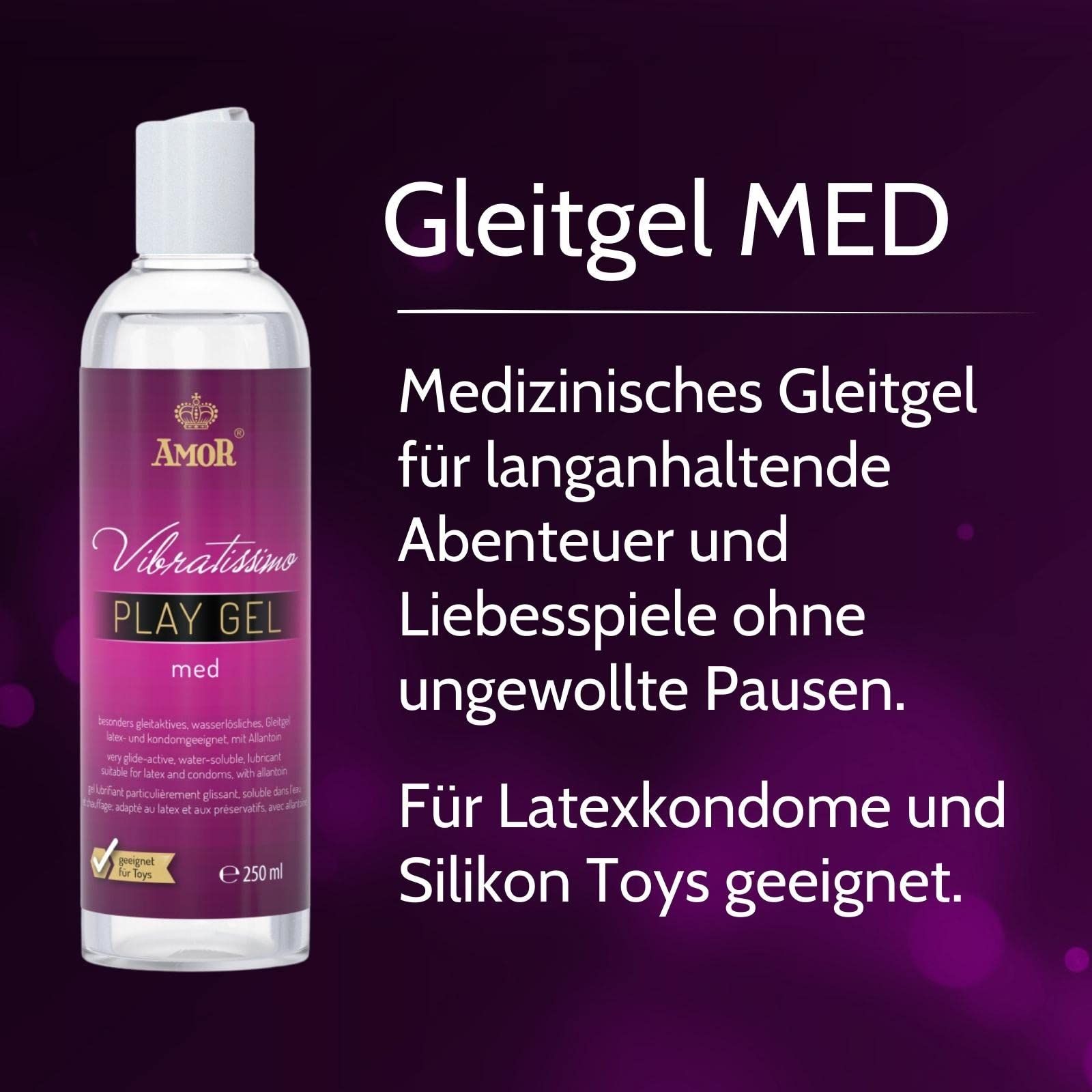 Gel lubrificante MED, flacone da 250 ml. Medico, adatto per preservativi in lattice e giocattoli in silicone.