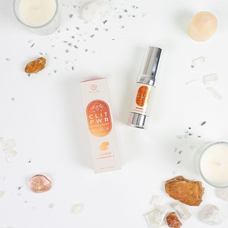 Prodotto e confezione. Scritta: CLIT PWR Mango. Flacone con tappo argentato.