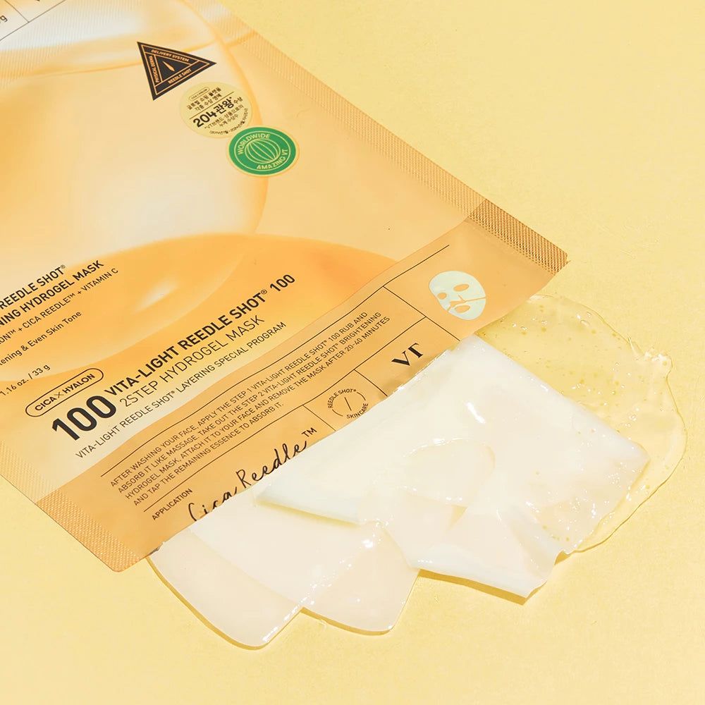 VT COSMETICS Vita-Light Reedle Shot 100 Maschera Idrogel 2 Passi, confezione.
