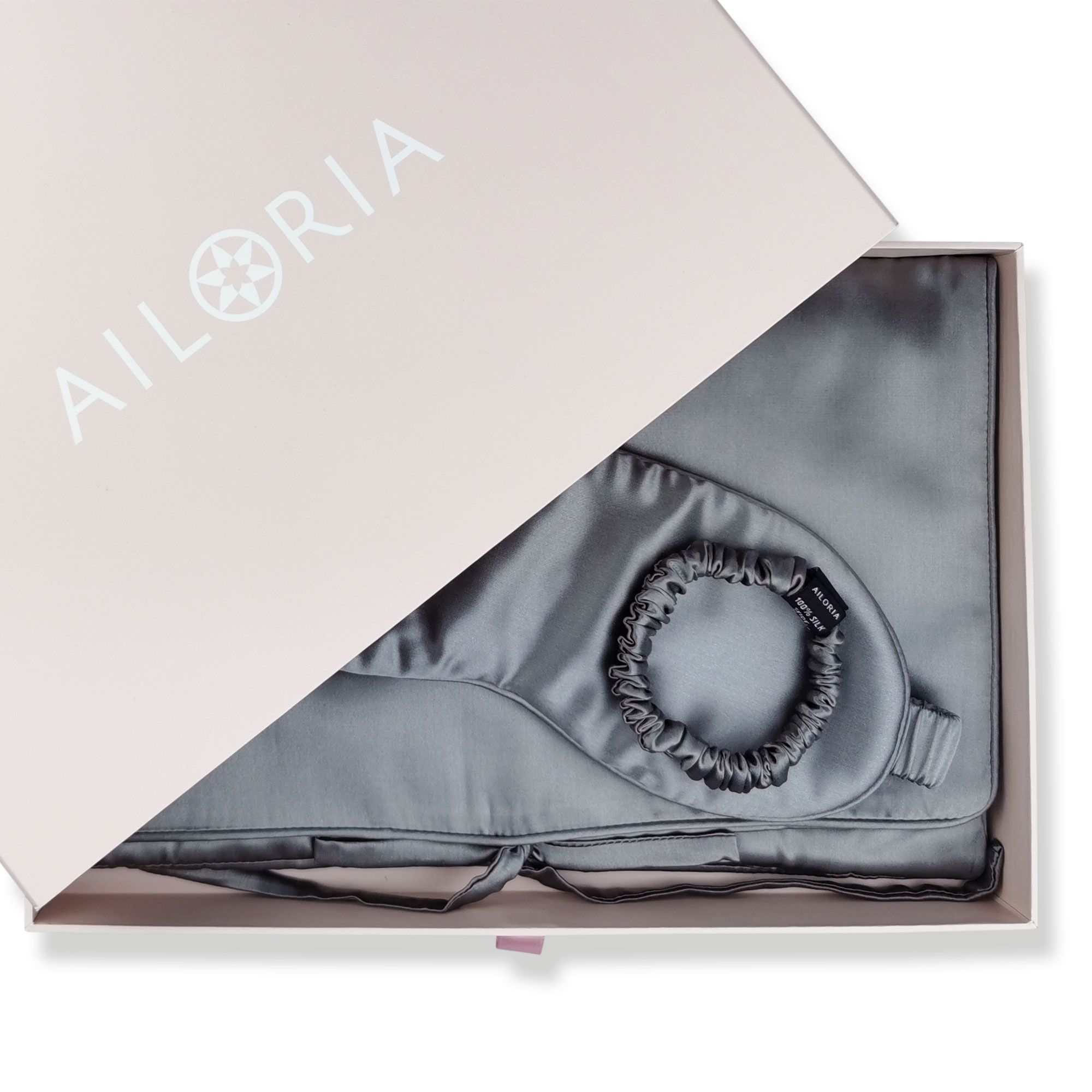 AILORIA TRAVEL SET BEAUTY S borsa di seta, maschera per il sonno e scrunchie S