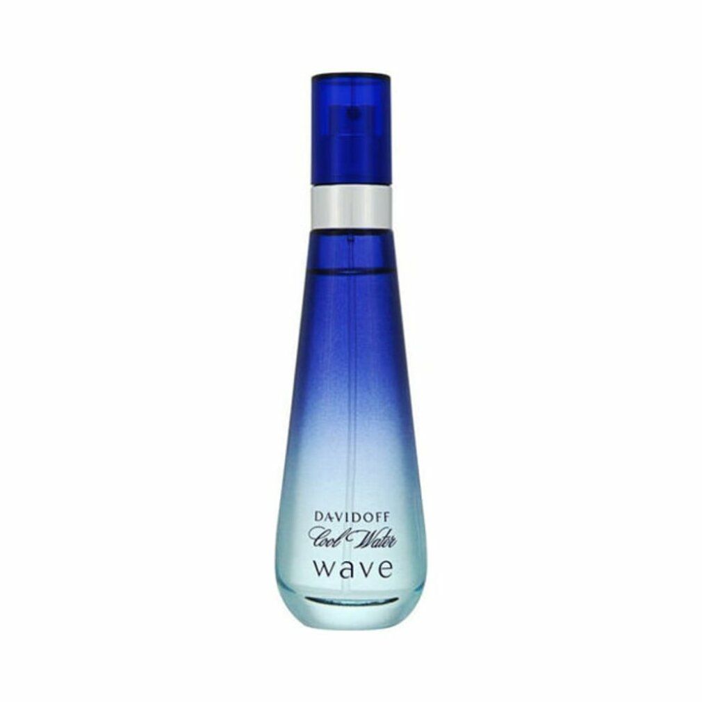 Flacone blu con anello argentato. Scritta: Davidoff Cool Water Wave.