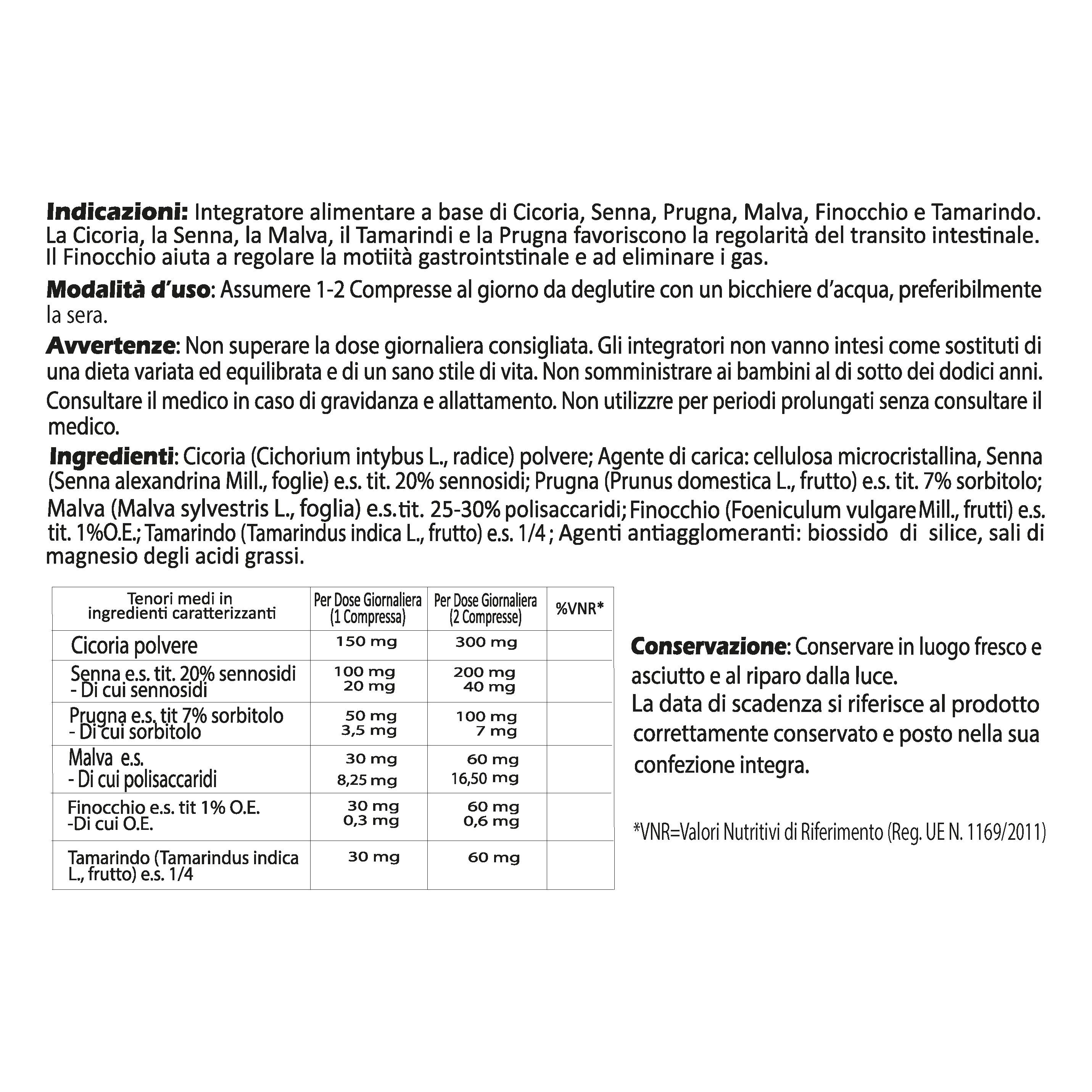 Pagina di testo con ingredienti e istruzioni per Serelaxin. Tabella dei valori nutrizionali. Testo in italiano.