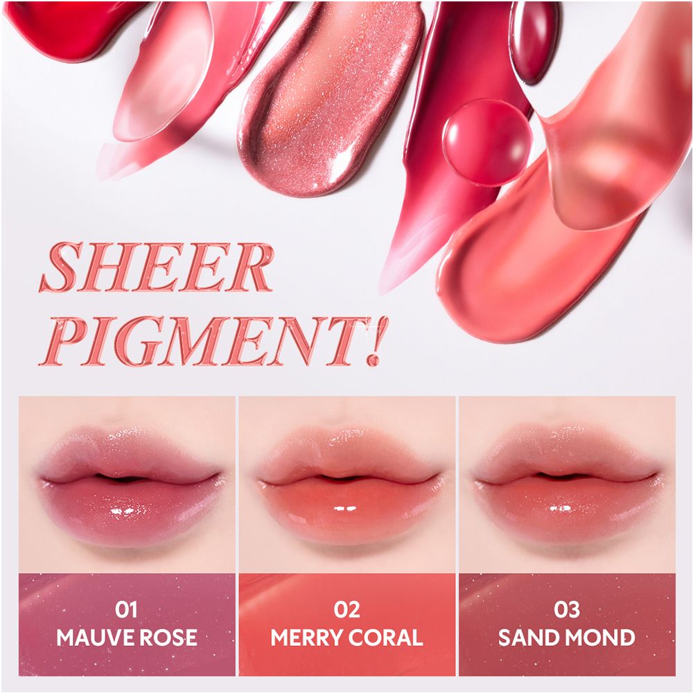 Tavolozza colori TIRTIR Waterism Glow Tint: swatch sulle labbra e swatch sulla pelle.