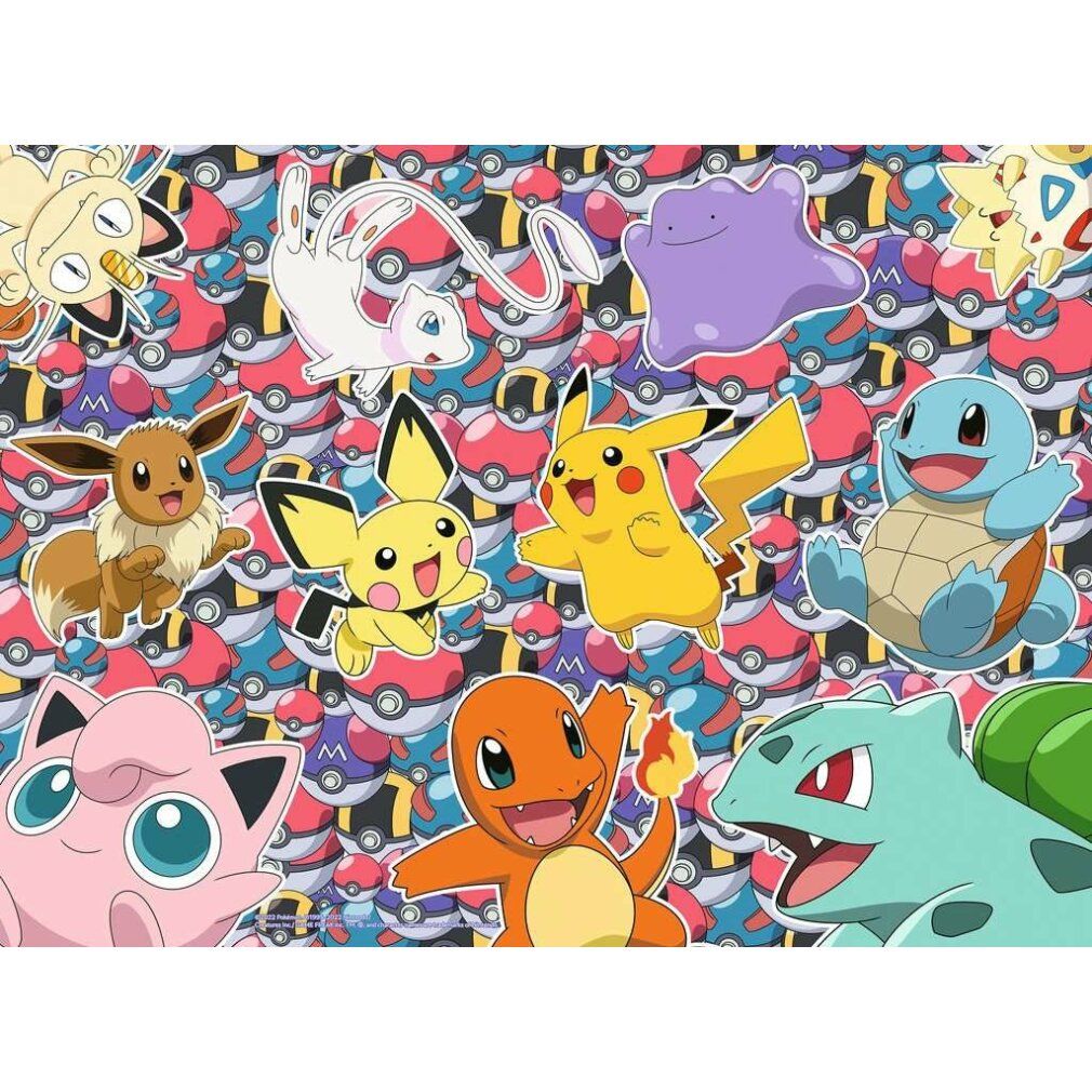 Pezi di puzzle con motivi Pokémon. Vari personaggi Pokémon su sfondo colorato. Senza confezione.